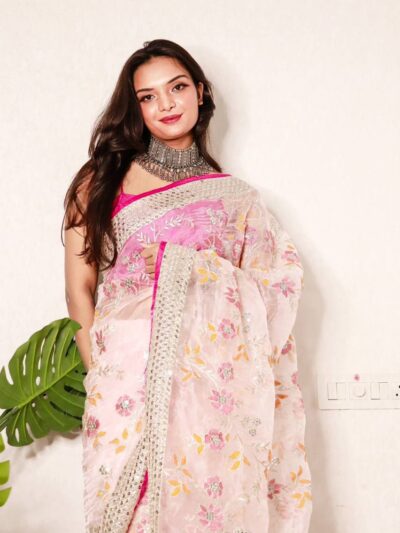 Fancy Organza Pink Saree with Work