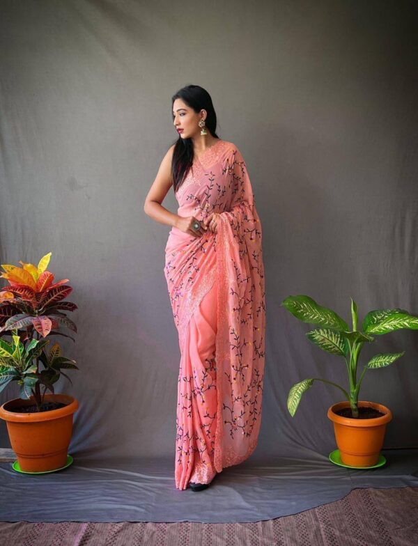 Stylish Designer Thread Work Pink Saree