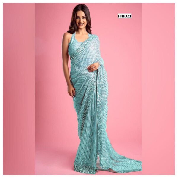 Sequence Function Wear Sky Blue Saree