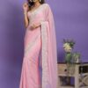 Wedding Party Thread Work Pink Saree