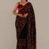Designer Embroidery Work Black Saree