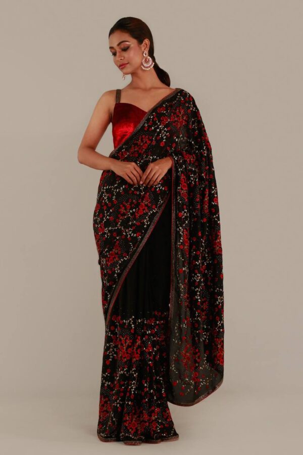 Designer Embroidery Work Black Saree