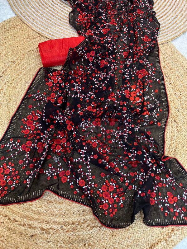 Designer Embroidery Work Black Saree