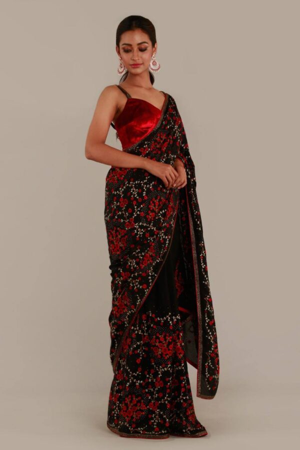 Designer Embroidery Work Black Saree