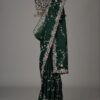 Pakistani Work Organza Green Saree