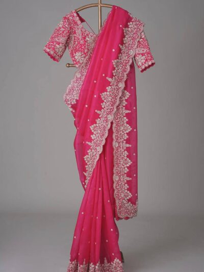 Wedding Work Border Pink Saree