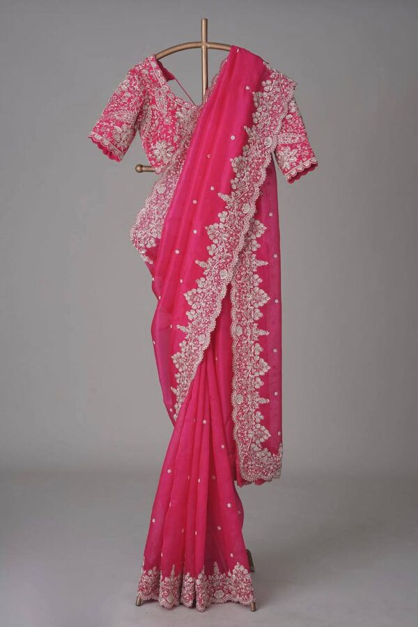 Wedding Work Border Pink Saree