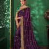 Wedding Purple Saree Lace Work Border