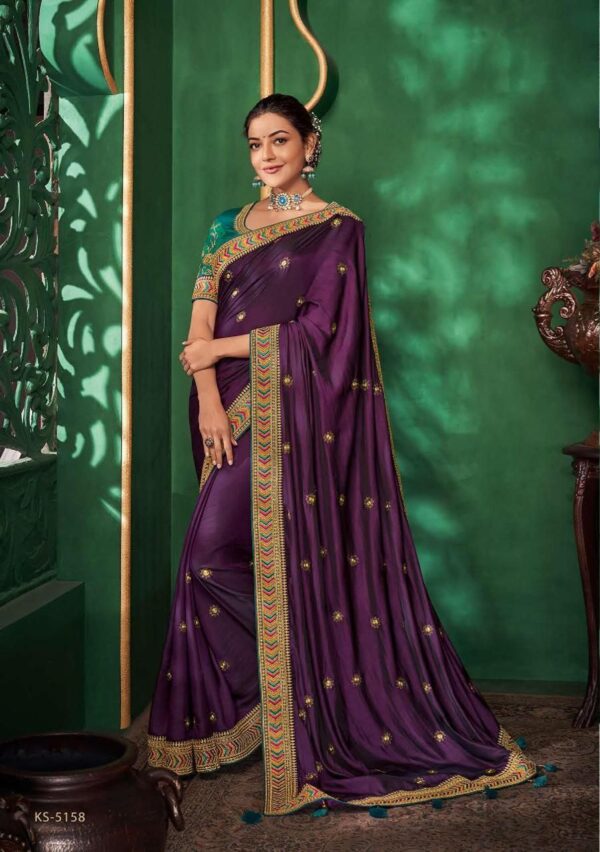 Wedding Purple Saree Lace Work Border