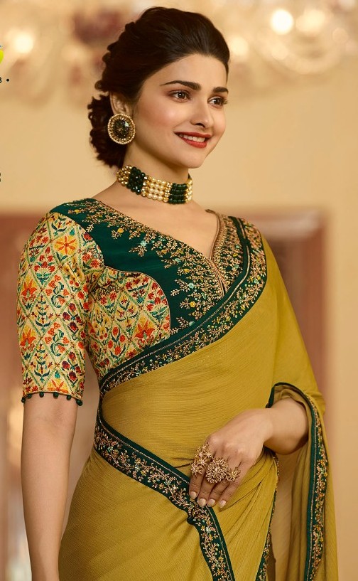 Bollywood Women Work Yellow Saree