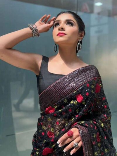 Latest Sequence Fashion Black Saree