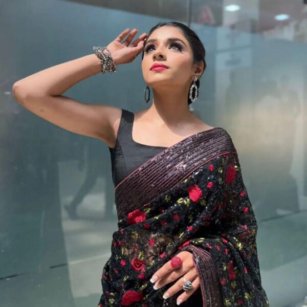 Latest Sequence Fashion Black Saree