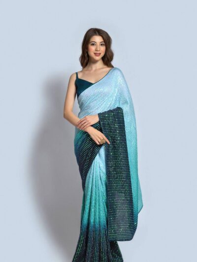 Stylish Party Sequence Sky Blue Saree