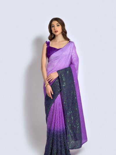 Party Wear Sequence Work Purple Saree