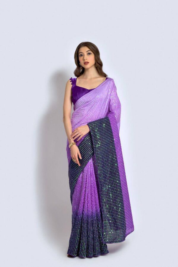 Party Wear Sequence Work Purple Saree