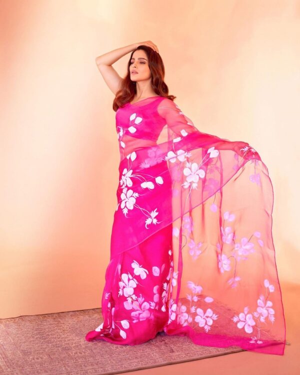 Floral Fancy Festival Organza Pink Saree