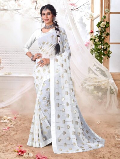 Festival Wear Sequence White Saree