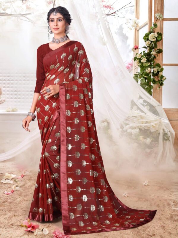 Women Wear Sequence Red Saree