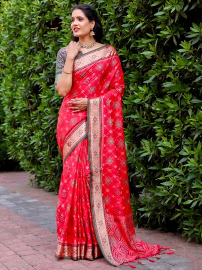 UK Silk Red Saree in Patola Pattern