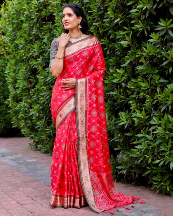 UK Silk Red Saree in Patola Pattern