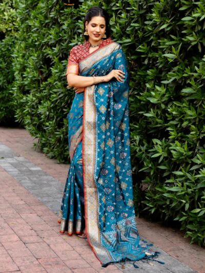 Wedding Wear Silk Blue Saree in Patola