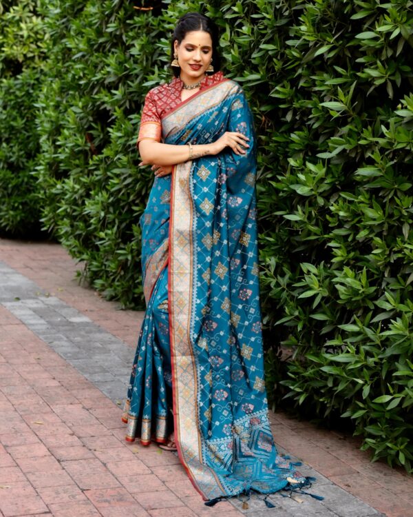 Wedding Wear Silk Blue Saree in Patola