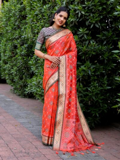 Traditional Patola Design Silk Orange Saree