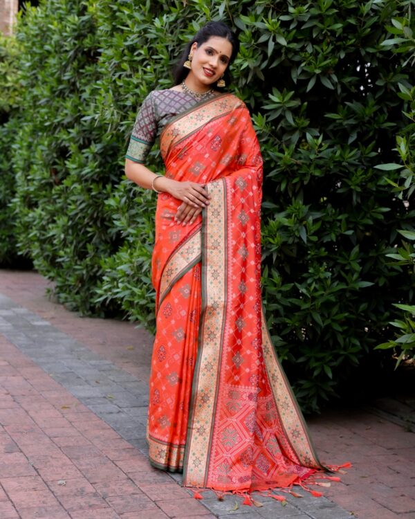 Traditional Patola Design Silk Orange Saree