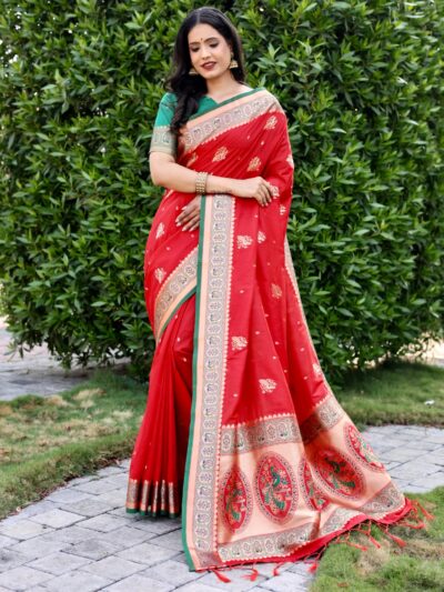 Silk Red Saree For Bridal Wedding