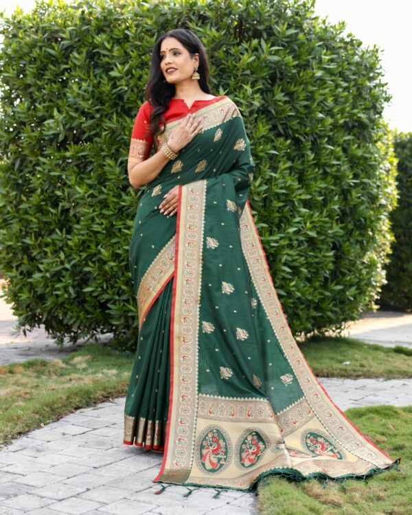 Pakistani Women Wear Silk Green Saree