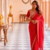 Fancy Mirror Work Border Red Saree