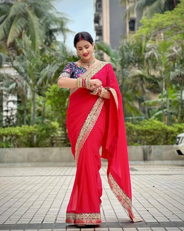 Wedding Women Wear Work Red Saree