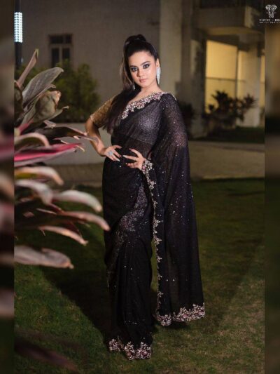 Designer Border Sequence Black Saree