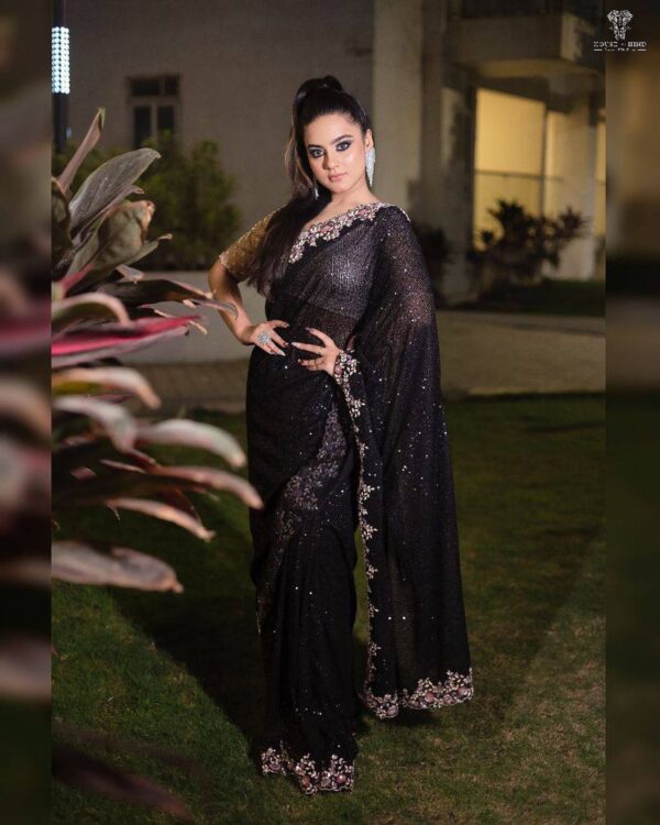 Designer Border Sequence Black Saree