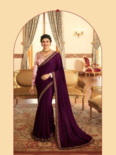 Heavy Embroidery Border Purple Saree