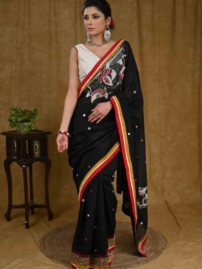 Formal Designer Printed Silk Black Saree