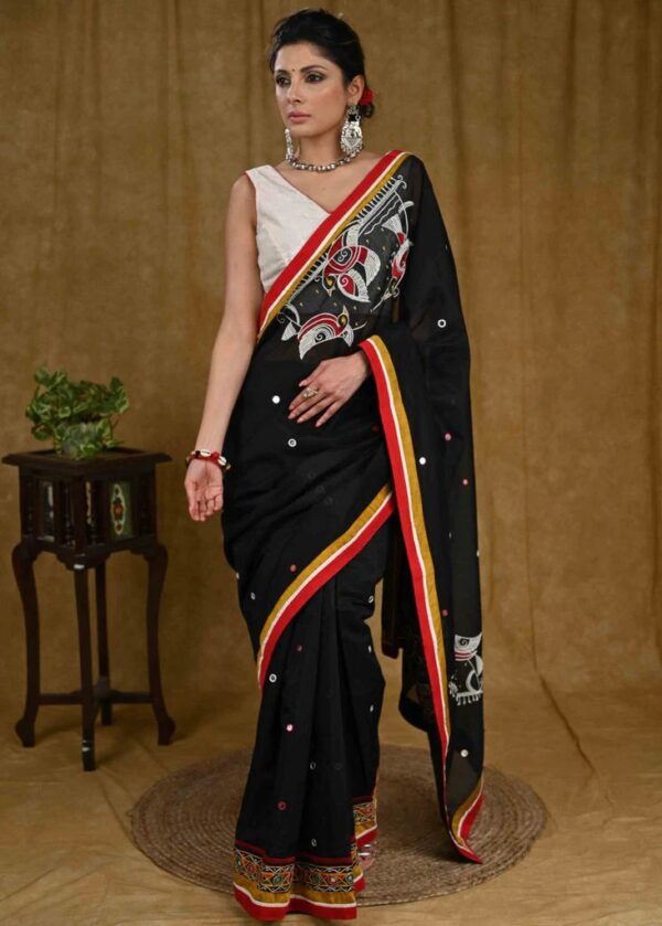 Formal Designer Printed Silk Black Saree