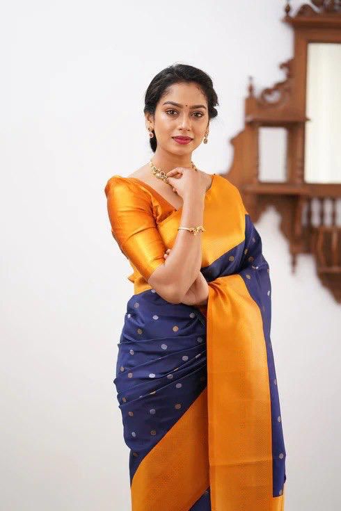 Wedding Women's Wear Silk Blue Saree