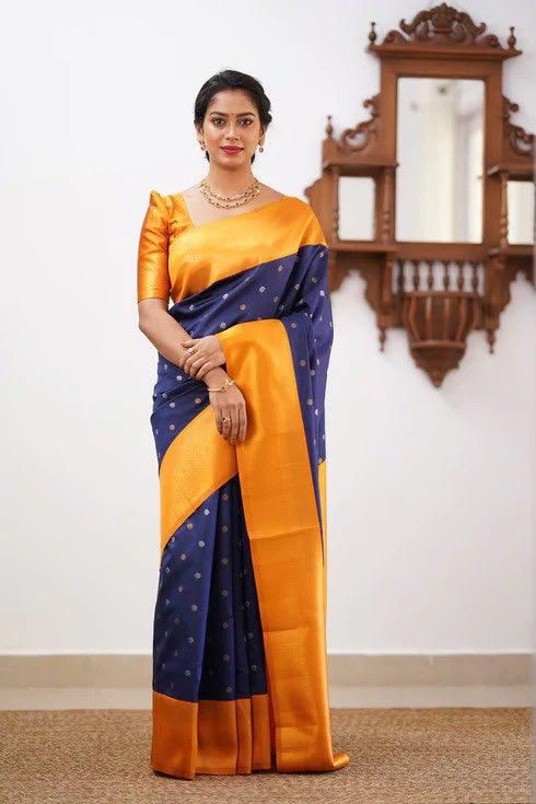 Wedding Women's Wear Silk Blue Saree