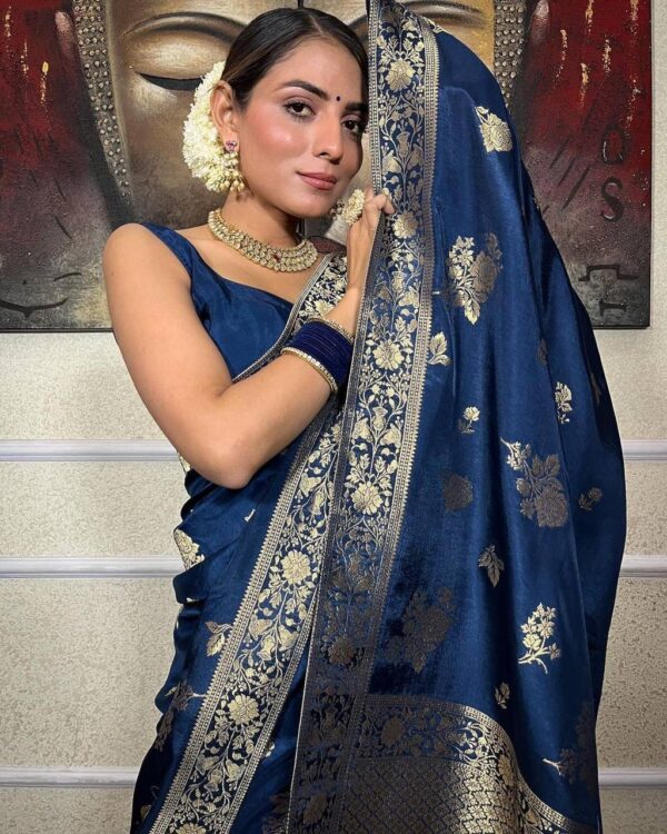 Designer Wedding Silk Blue Saree