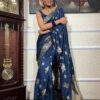 Designer Wedding Silk Blue Saree