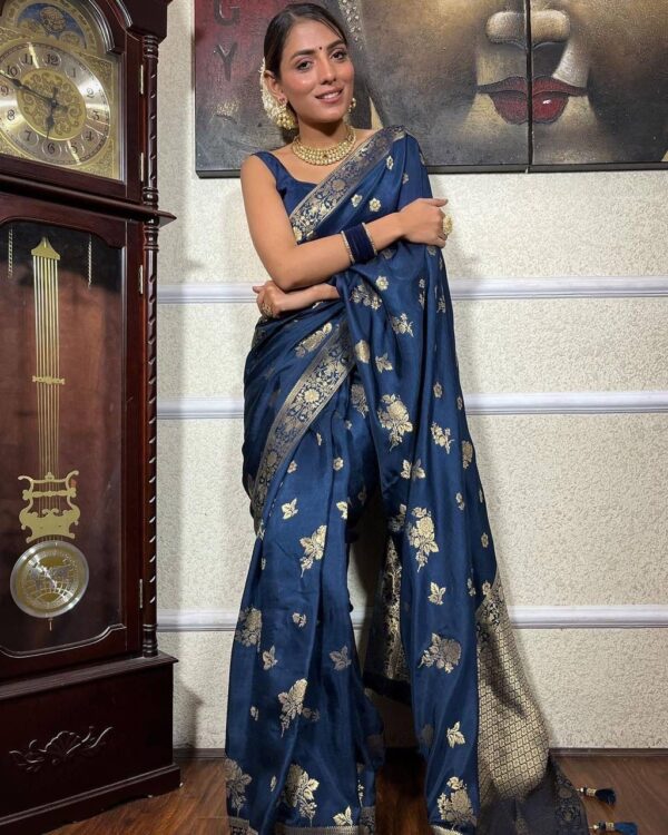 Designer Wedding Silk Blue Saree