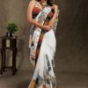 Designer Digital Printed White Saree