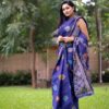 Formal wear Printed Silk Blue Saree