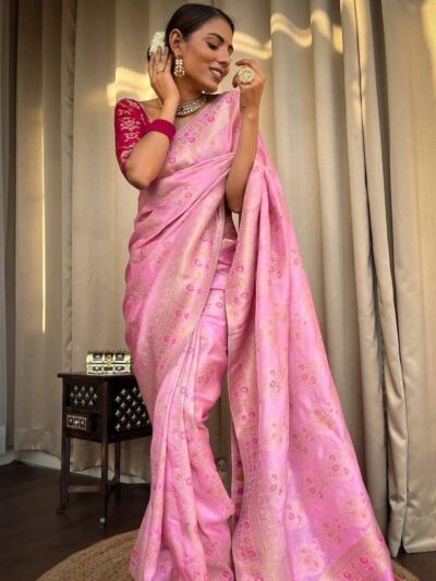 Designer Banarasi Pink Saree