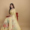 Fancy Women Cotton Floral Yellow Saree