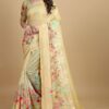 Fancy Women Cotton Floral Yellow Saree
