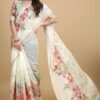 Cotton Women Wear Floral White Saree