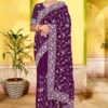 Wedding Purple Saree In Embroidery Work