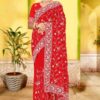 Embroidery Work Wedding Red Saree